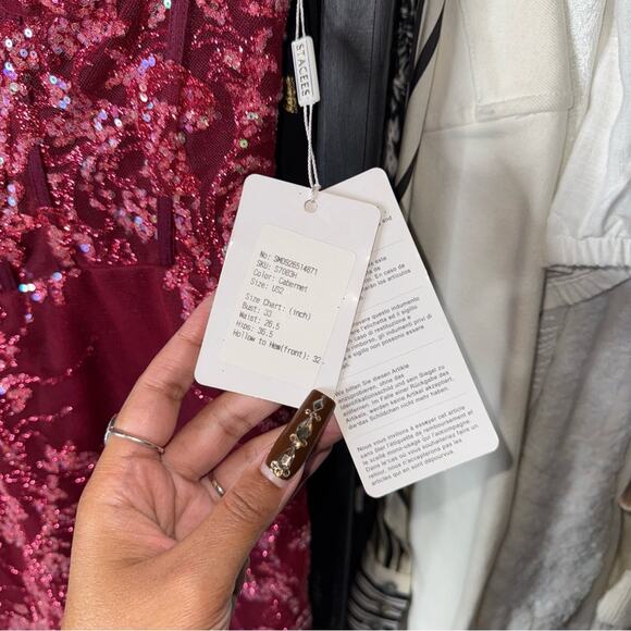 Stacees Sparkly Cabernet Sequin Corset Mini Dress - Picture 7 of 8